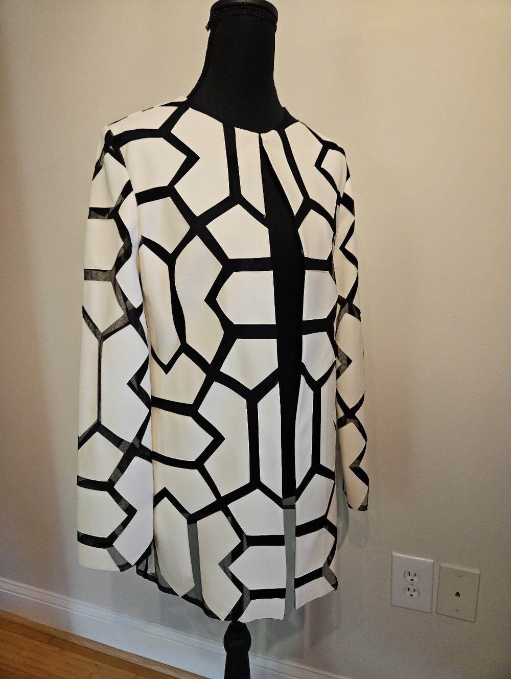 Joseph Ribkoff Geometric Longline Leather- Look Jacket  XS